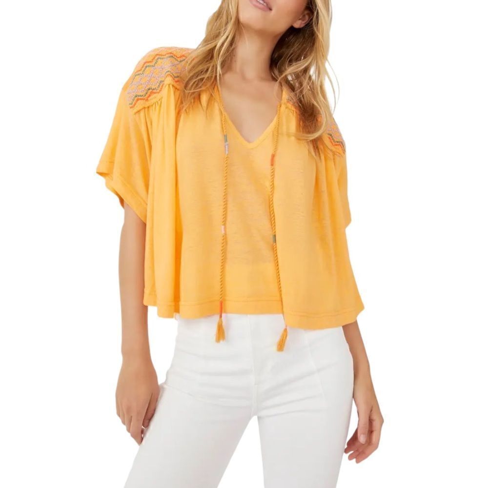 Free People Market Embroidered V-Neck Top in the Size Small